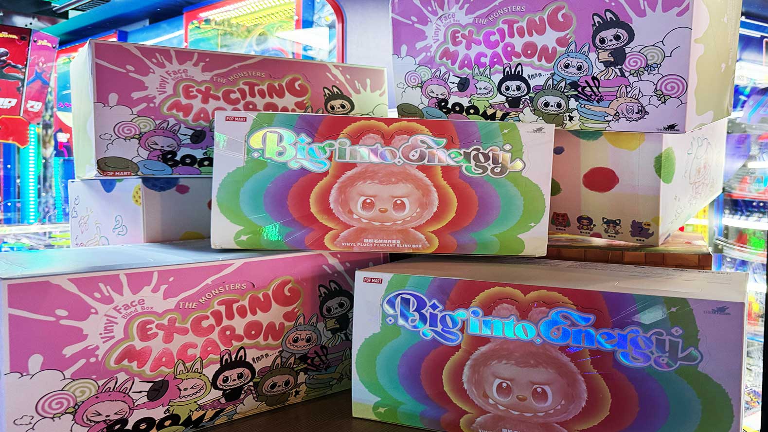 Image of boxes of Labubus stacked at Pinstack.